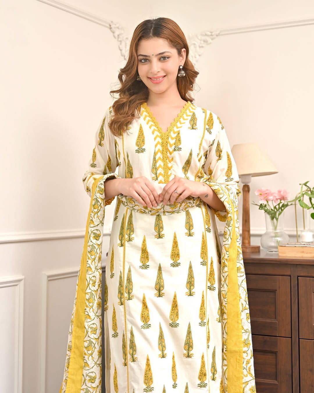 Peetvastra Mughal Print Cotton Suit Set