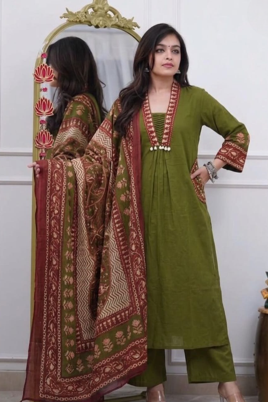 Meherva Handblock Cotton Straight Suit Set