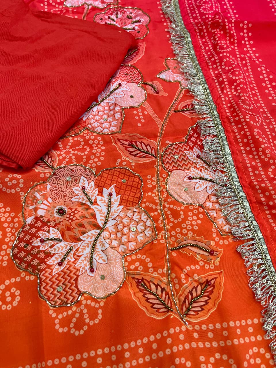 Noor Aari Handwork Chinon Kurti Set With Pant And Dupatta