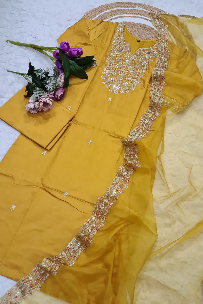 Kashvi Chanderi Sequin Embroidery Suit Set