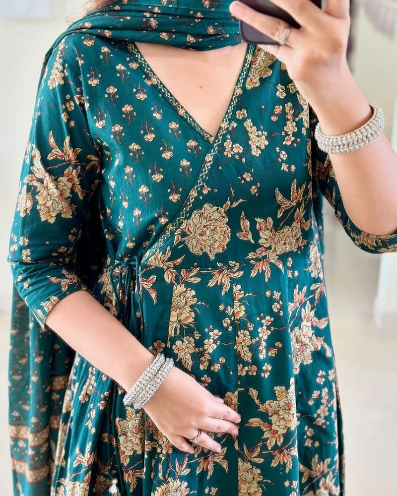 Anarkali kurta set with Angrakha style with side dori attached heavy Tassel