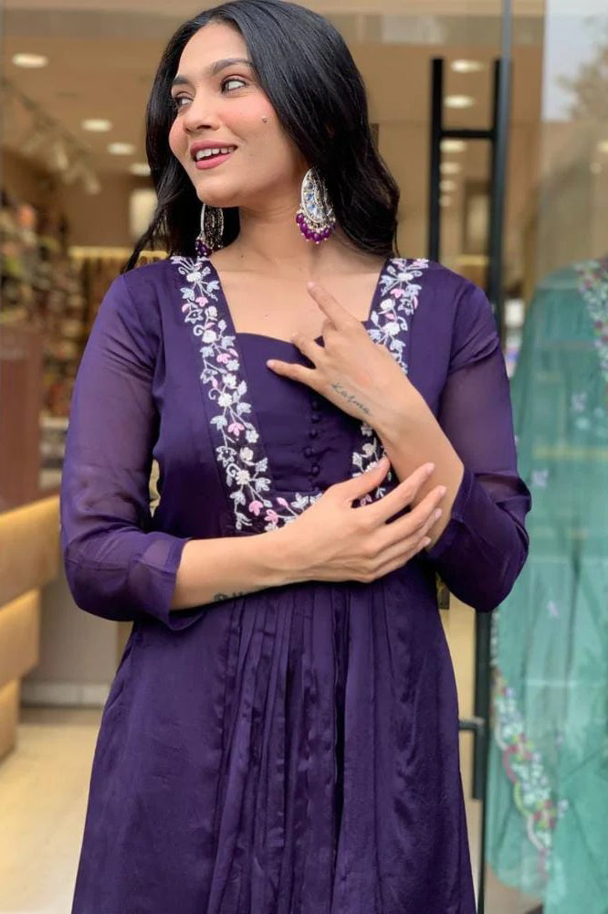 Embroidery Work Cotton Fabric Kurti Pant Dupatta Set