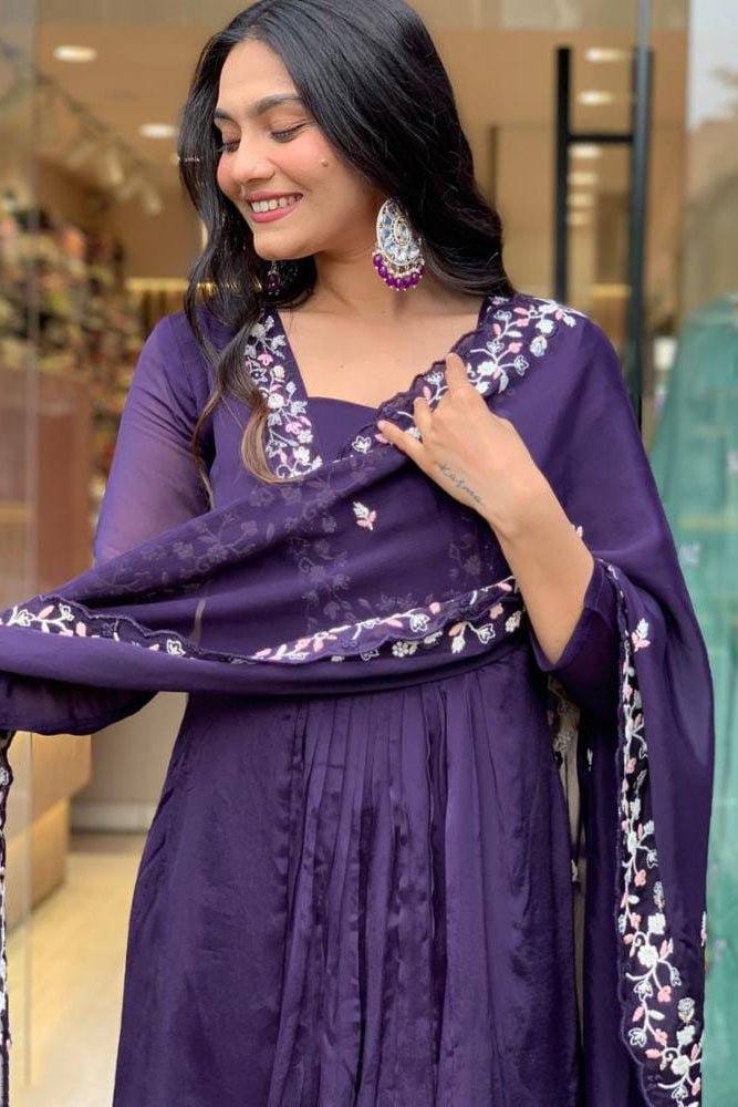 Embroidery Work Cotton Fabric Kurti Pant Dupatta Set