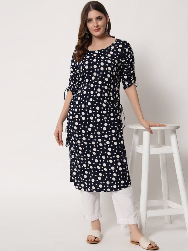 Polka Dots Straight Kurti in Black