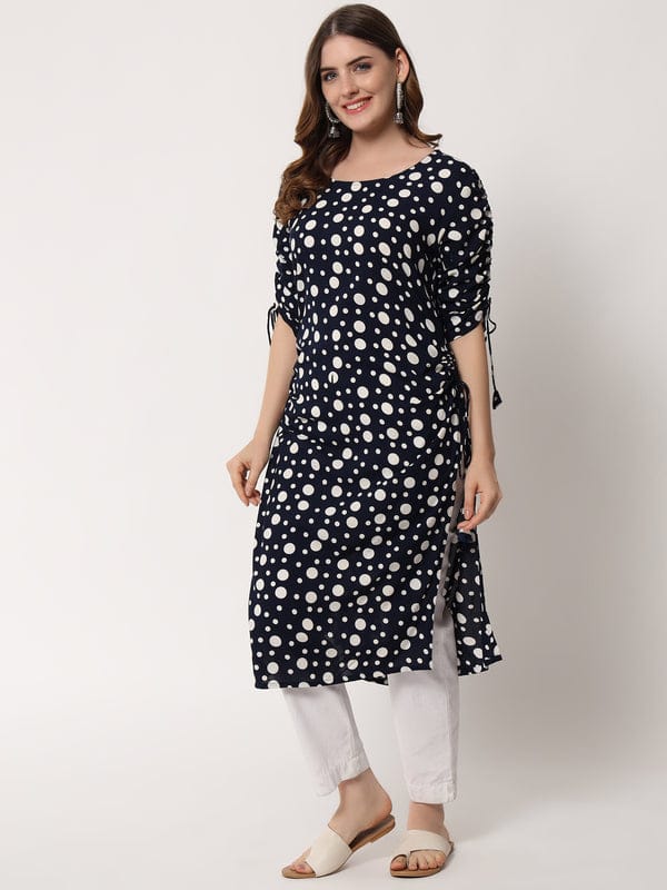 Polka Dots Straight Kurti in Black