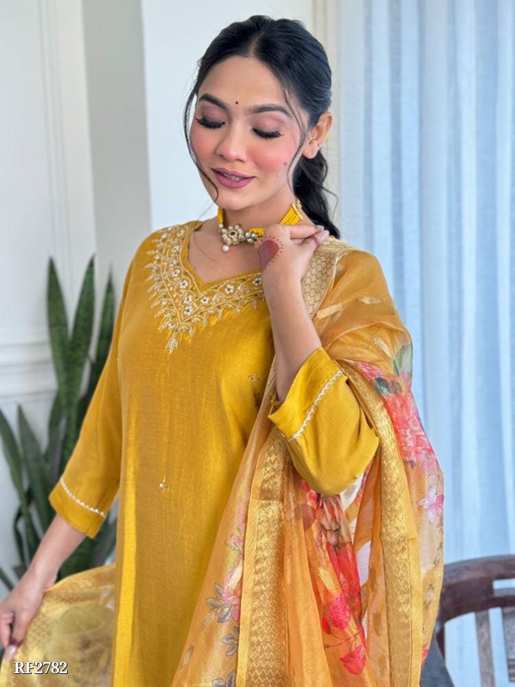 Ethereal Silk Elegance - Handworked Kurta and Pant Set with Chanderi Dupatta