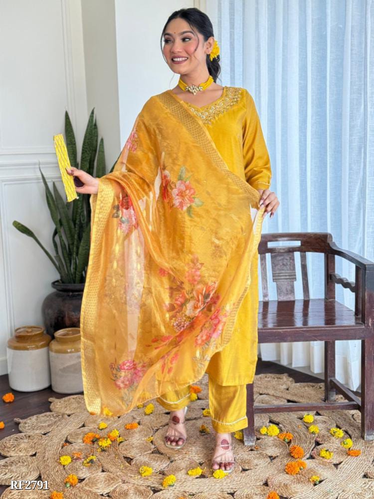 Ethereal Silk Elegance - Handworked Kurta and Pant Set with Chanderi Dupatta