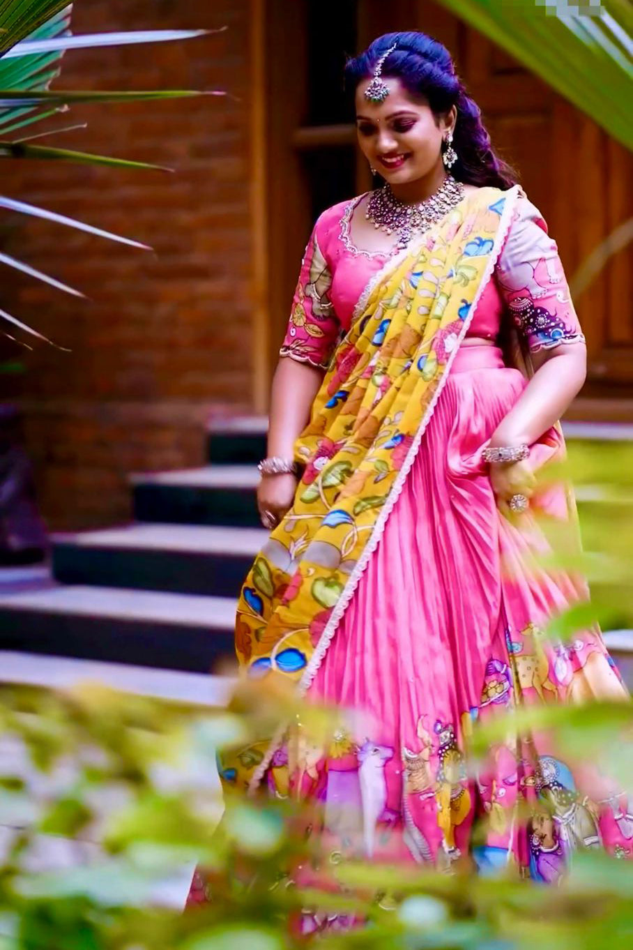 Sunset Bloom Kalamkari Print Lehenga Choli Set