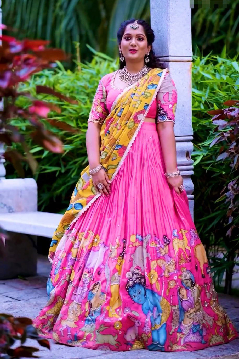Sunset Bloom Kalamkari Print Lehenga Choli Set
