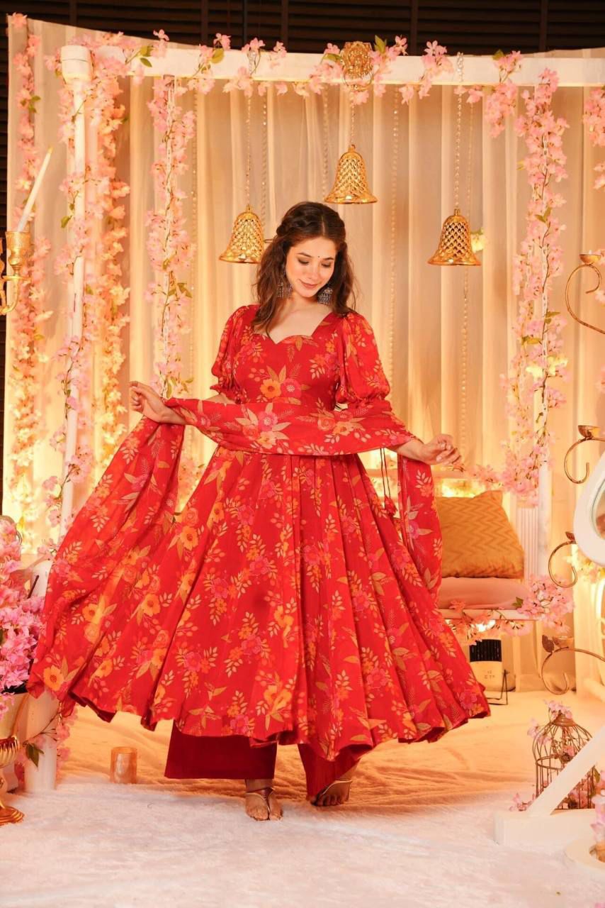Radiant Grace Red Organza Suit Set