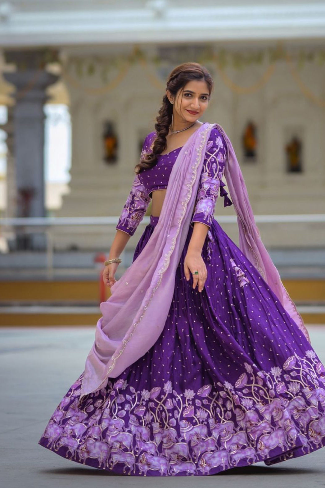 Mystic Blossom Kalamkari Purple Lehenga Choli