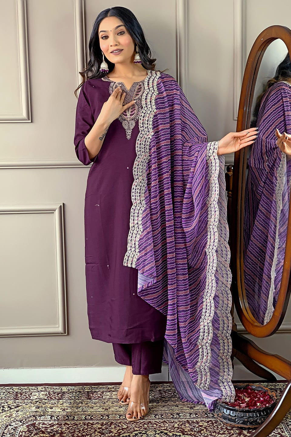 Viscose Silk Kurti Pant & Dupatta Set