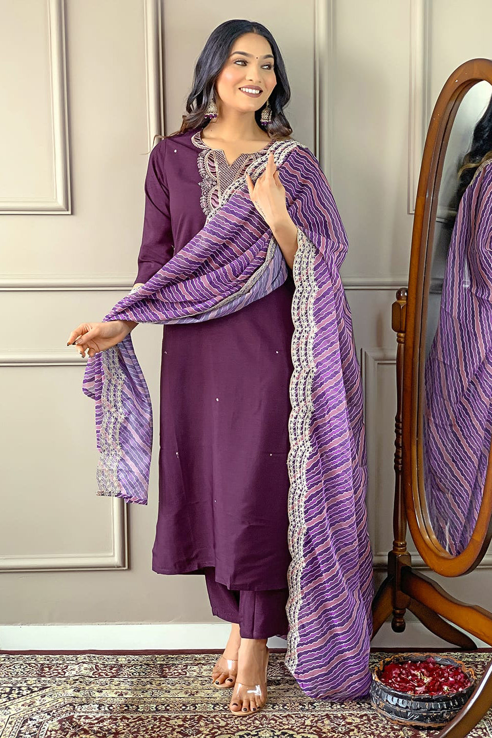 Viscose Silk Kurti Pant & Dupatta Set