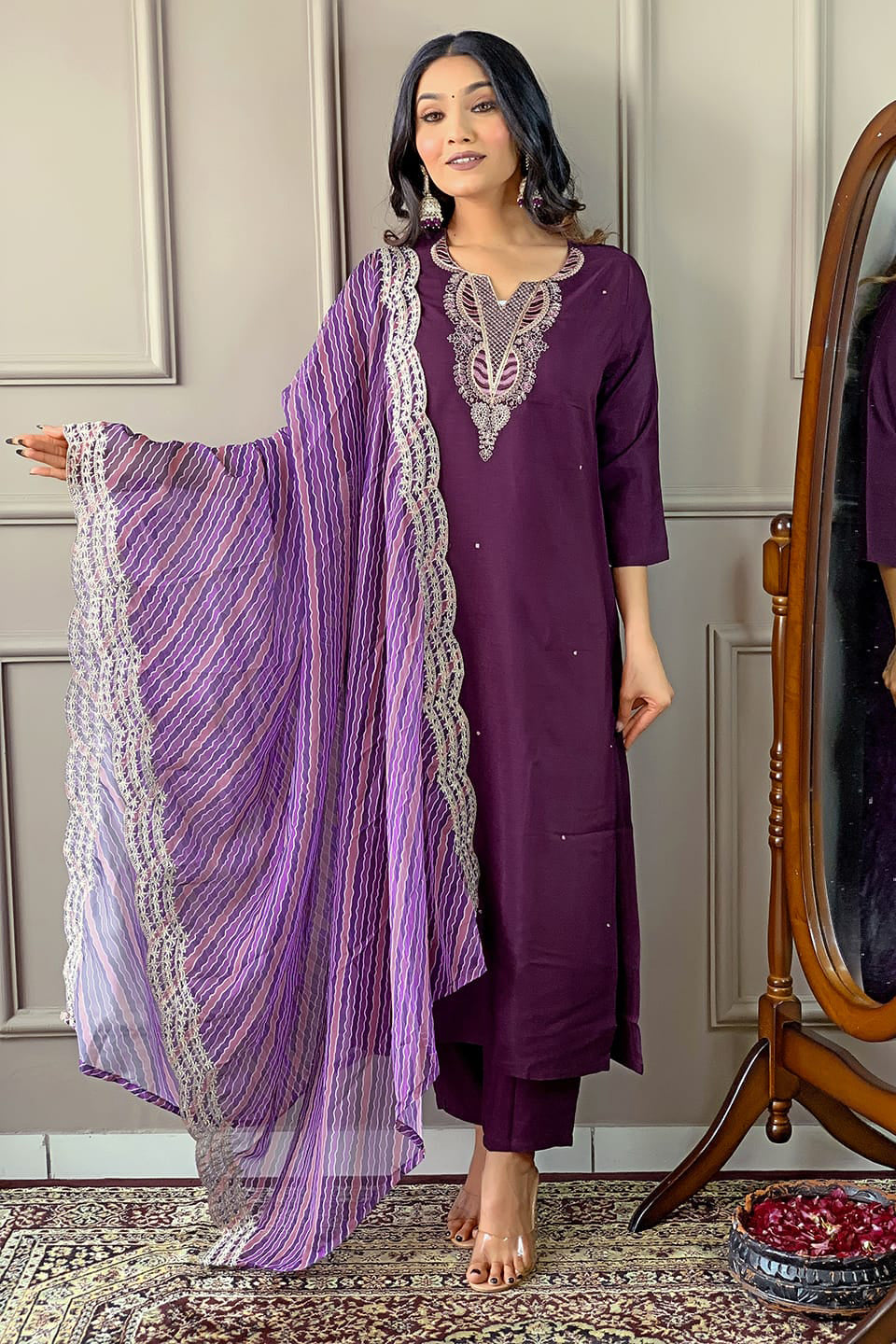 Viscose Silk Kurti Pant & Dupatta Set