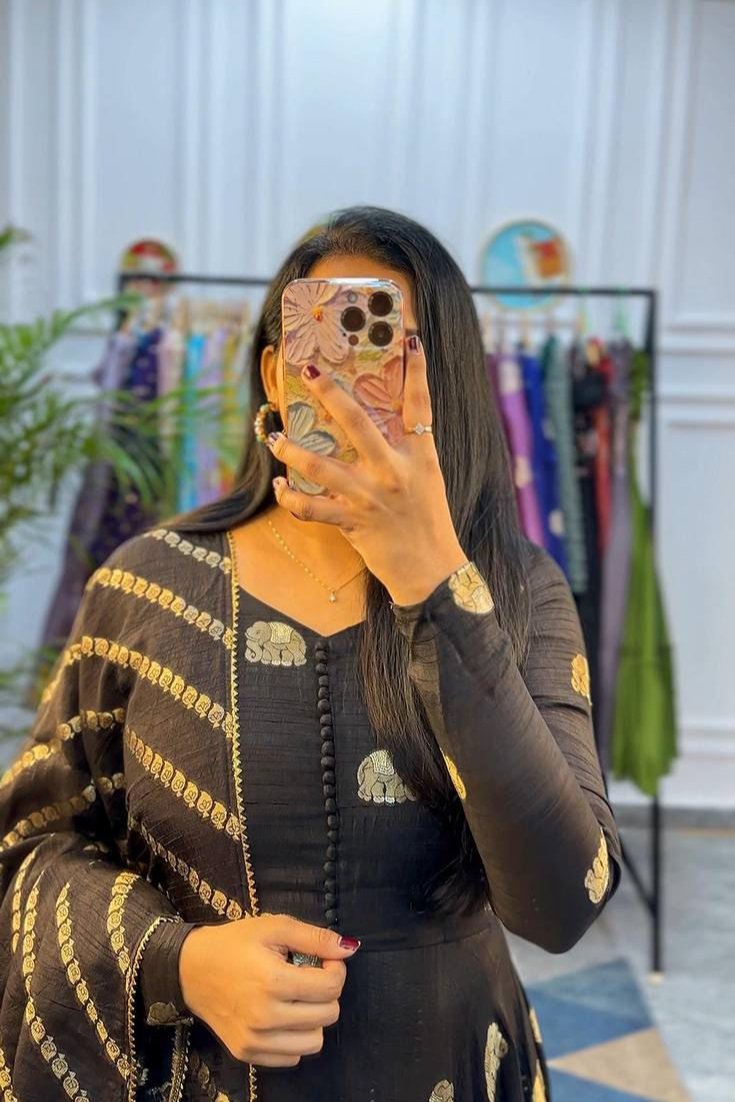 Regal Embroidered Black Gown with Dupatta