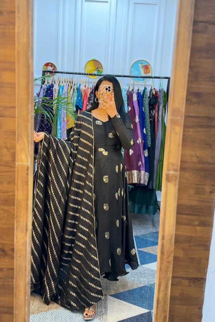 Regal Embroidered Black Gown with Dupatta