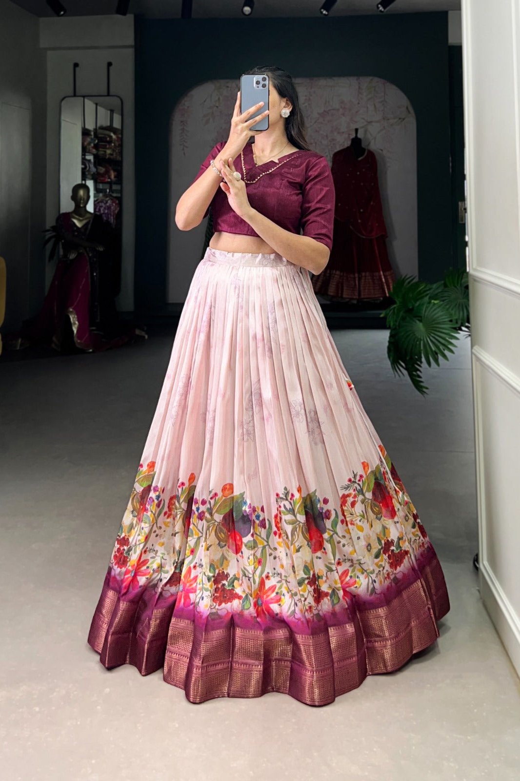 Neelkamal Rose Gold Floral Cotton Silk Gown