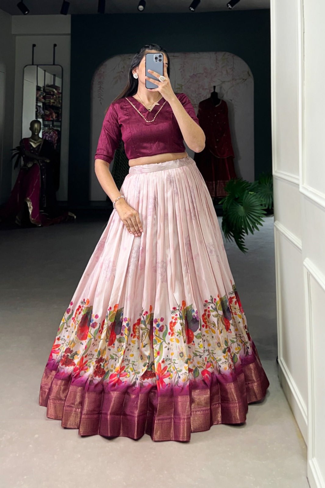 Neelkamal Rose Gold Floral Cotton Silk Gown