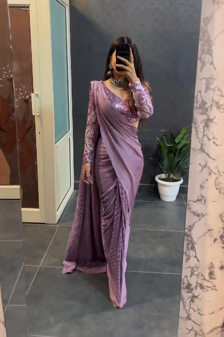 Premium Chinon Silk Saree with Embroidered Net Blouse