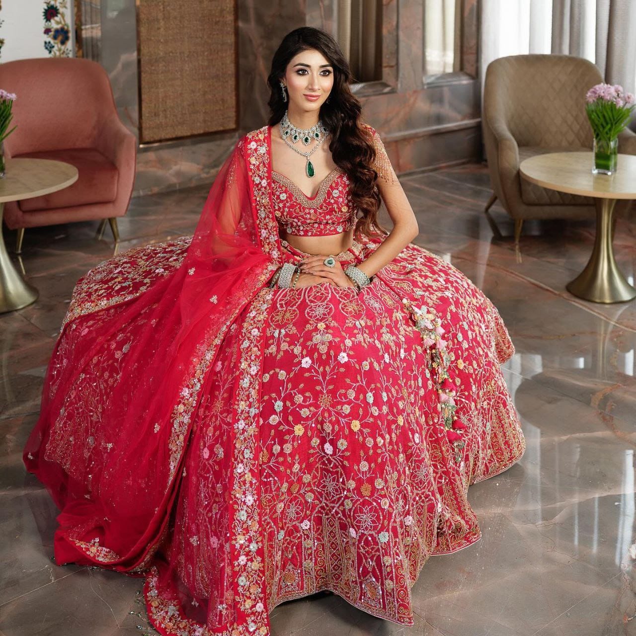 Designer Satin Silk Embroidered Lehenga Set