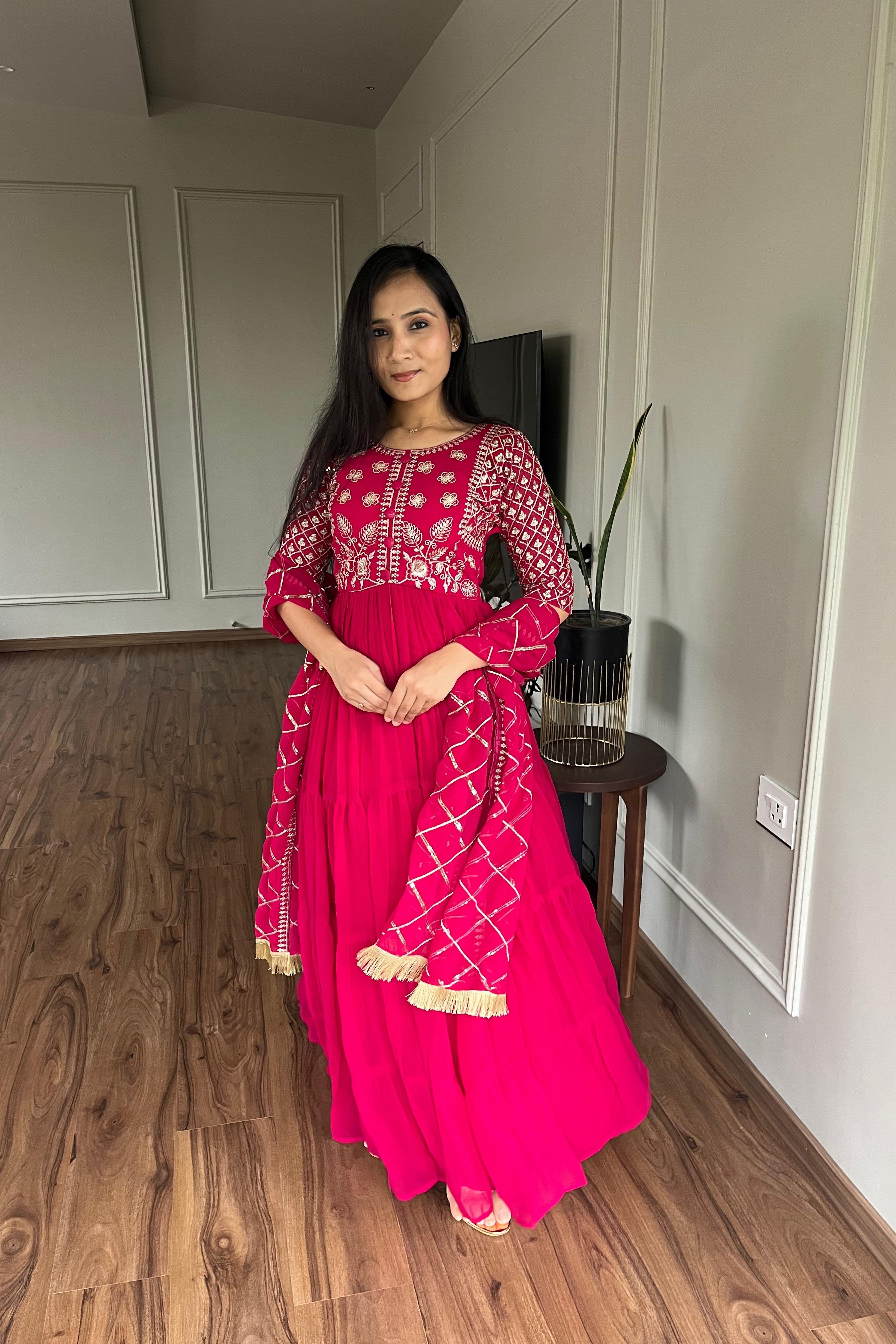 Pink Festive Long Gown with Dupatta