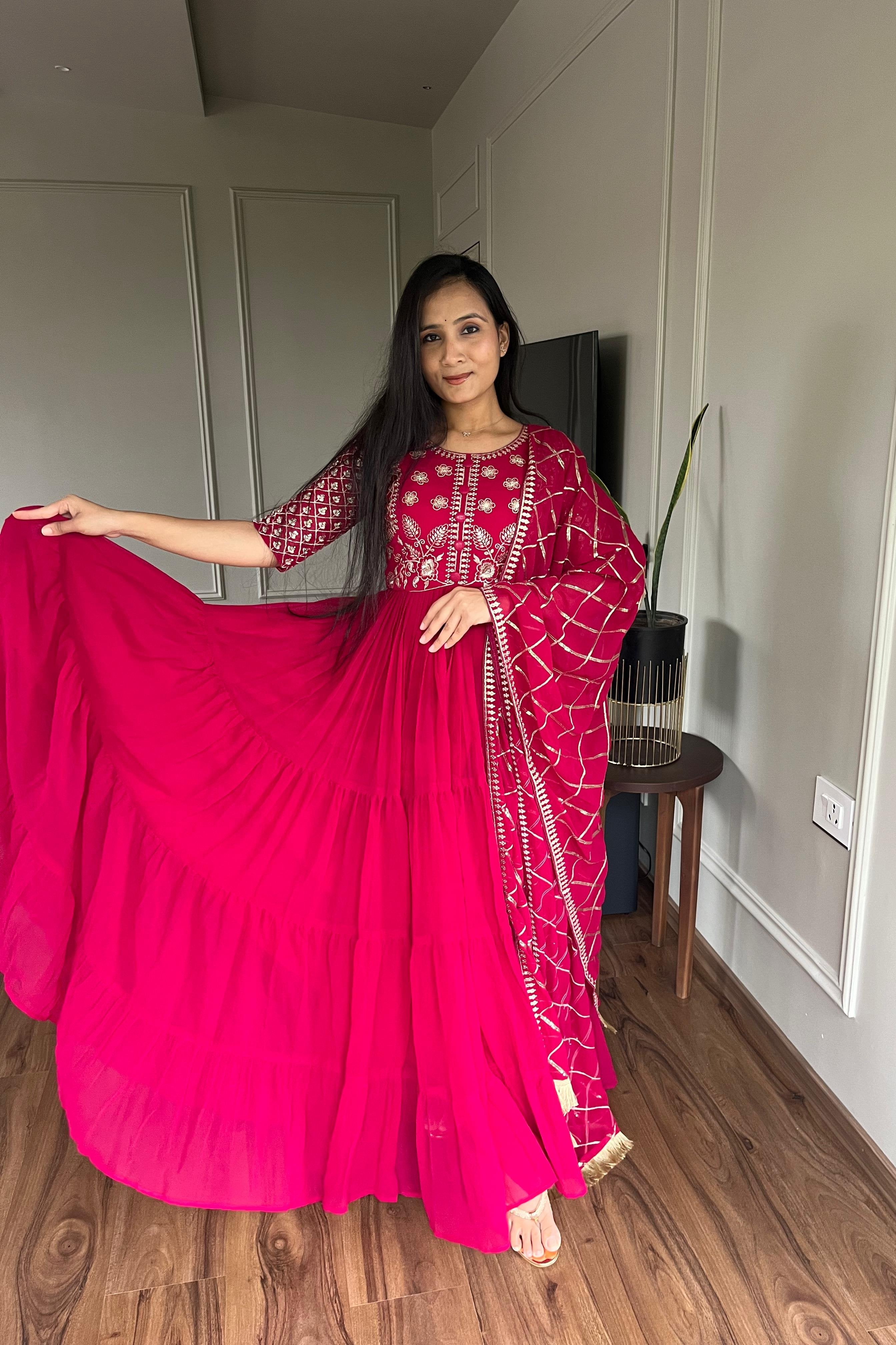 Pink Festive Long Gown with Dupatta