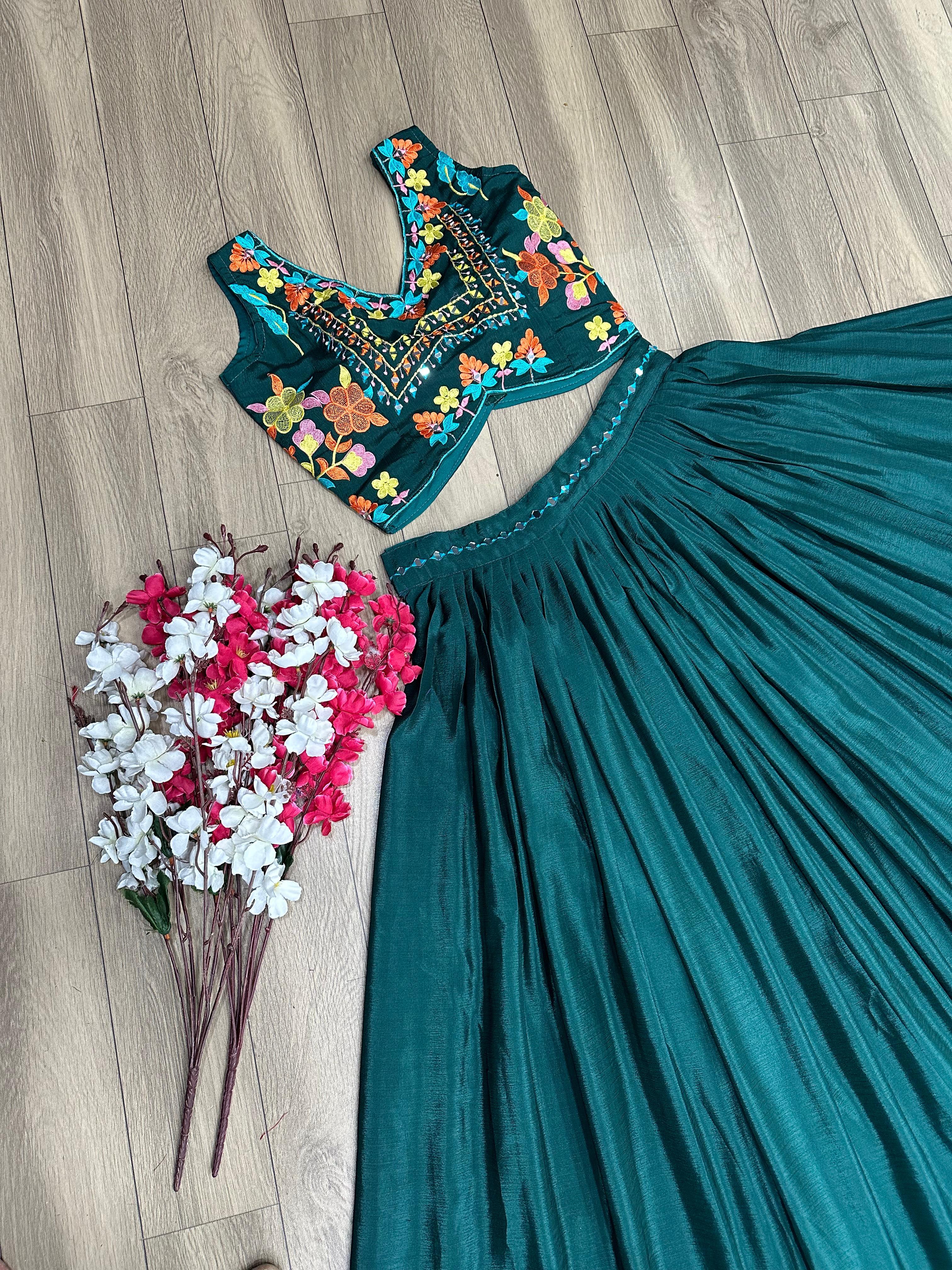 Green Embroidered Festival Lehenga Choli
