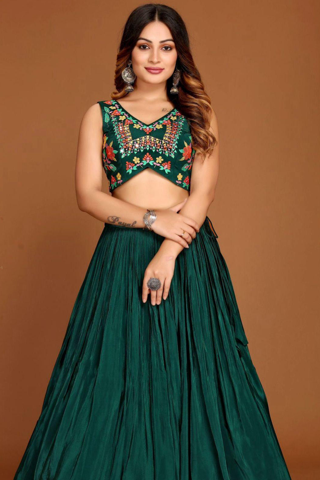 Green Embroidered Festival Lehenga Choli
