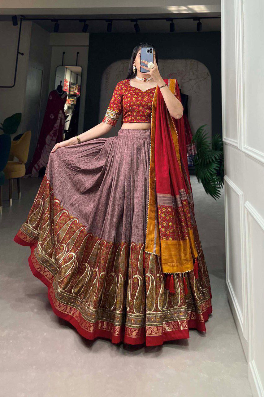Kashmira Rose Gold Tussar Silk Lehenga Choli Set