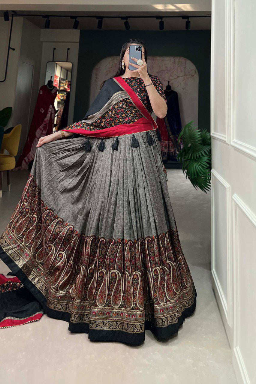 Kashmira Grey Tussar Silk Lehenga Choli Set