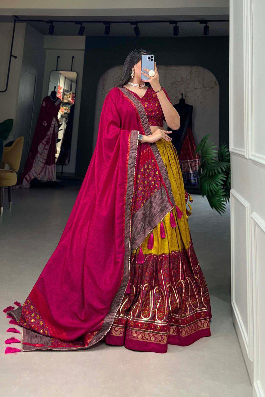 Kashmira Yellow Tussar Silk Lehenga Choli Set