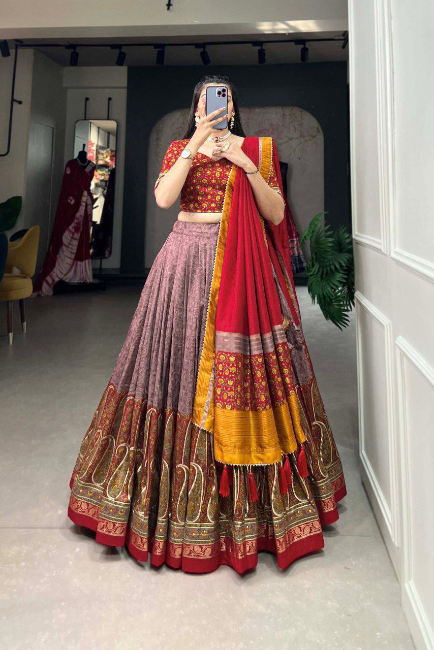 Kashmira Rose Gold Tussar Silk Lehenga Choli Set