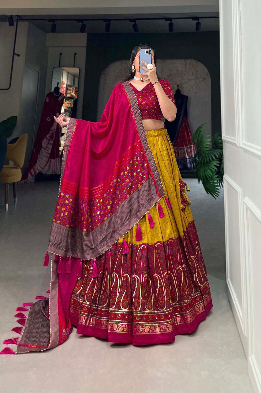 Kashmira Yellow Tussar Silk Lehenga Choli Set