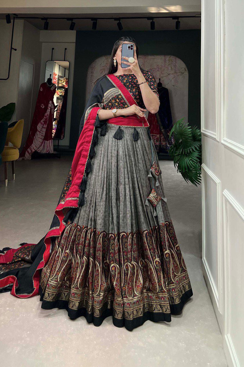 Kashmira Grey Tussar Silk Lehenga Choli Set