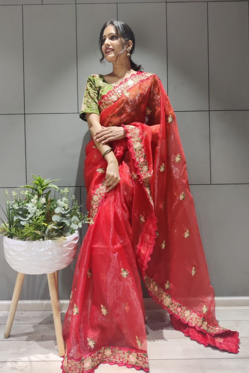 Premium Organza & Diamond Silk Saree