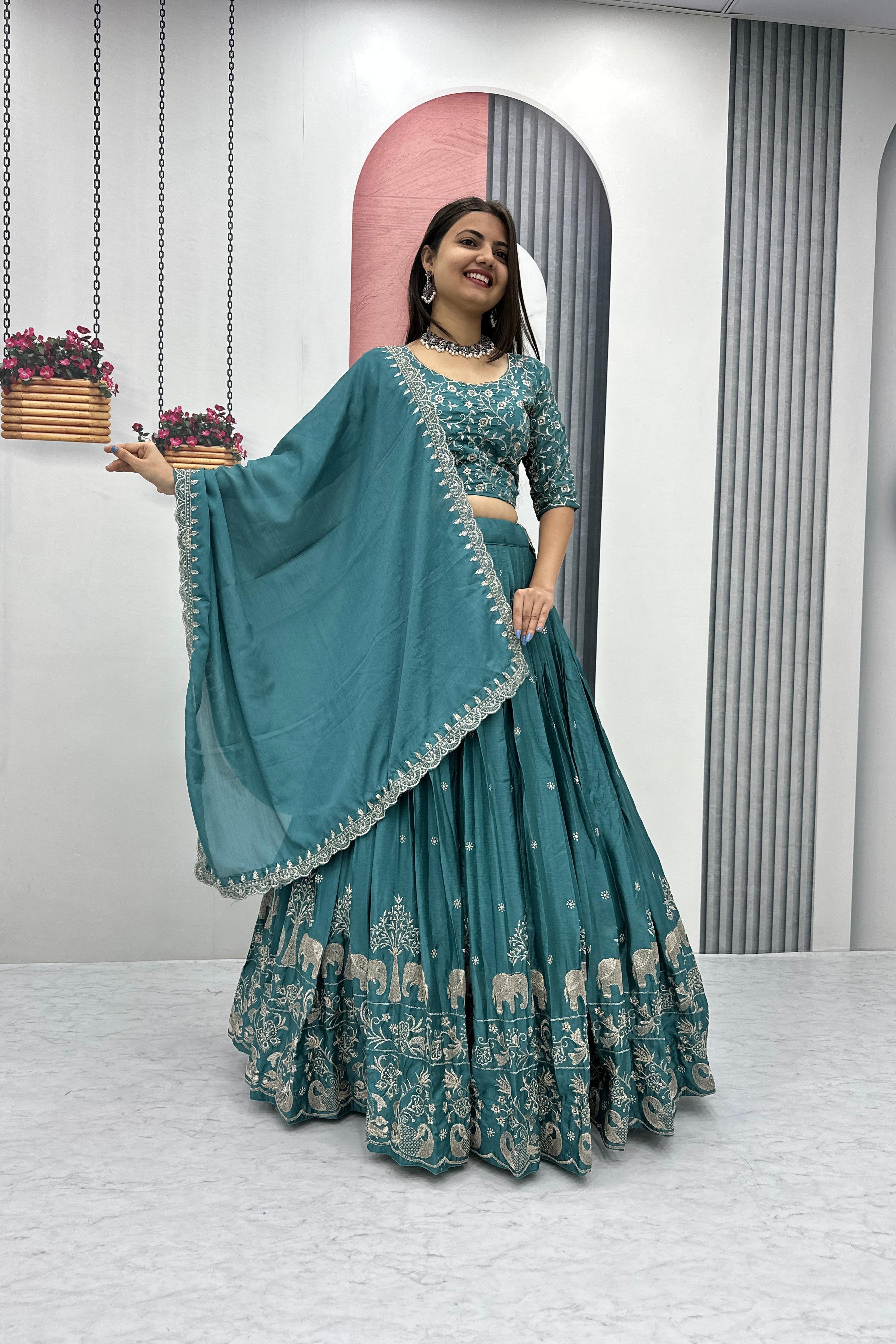 Chinon Silk Thread Embroidered Lehenga Choli