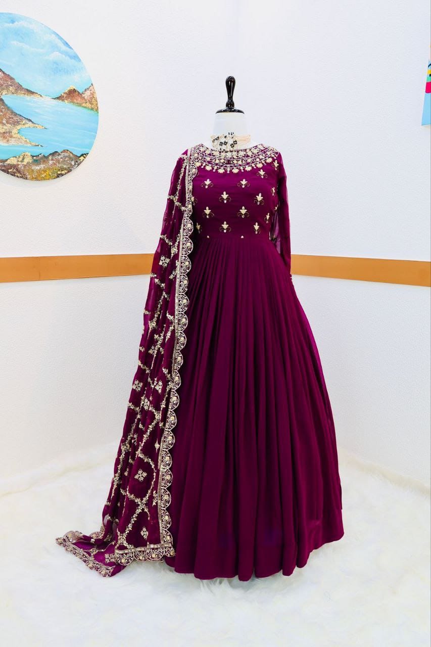 Midnight Luxe Georgette Sequins Embroidered Gown