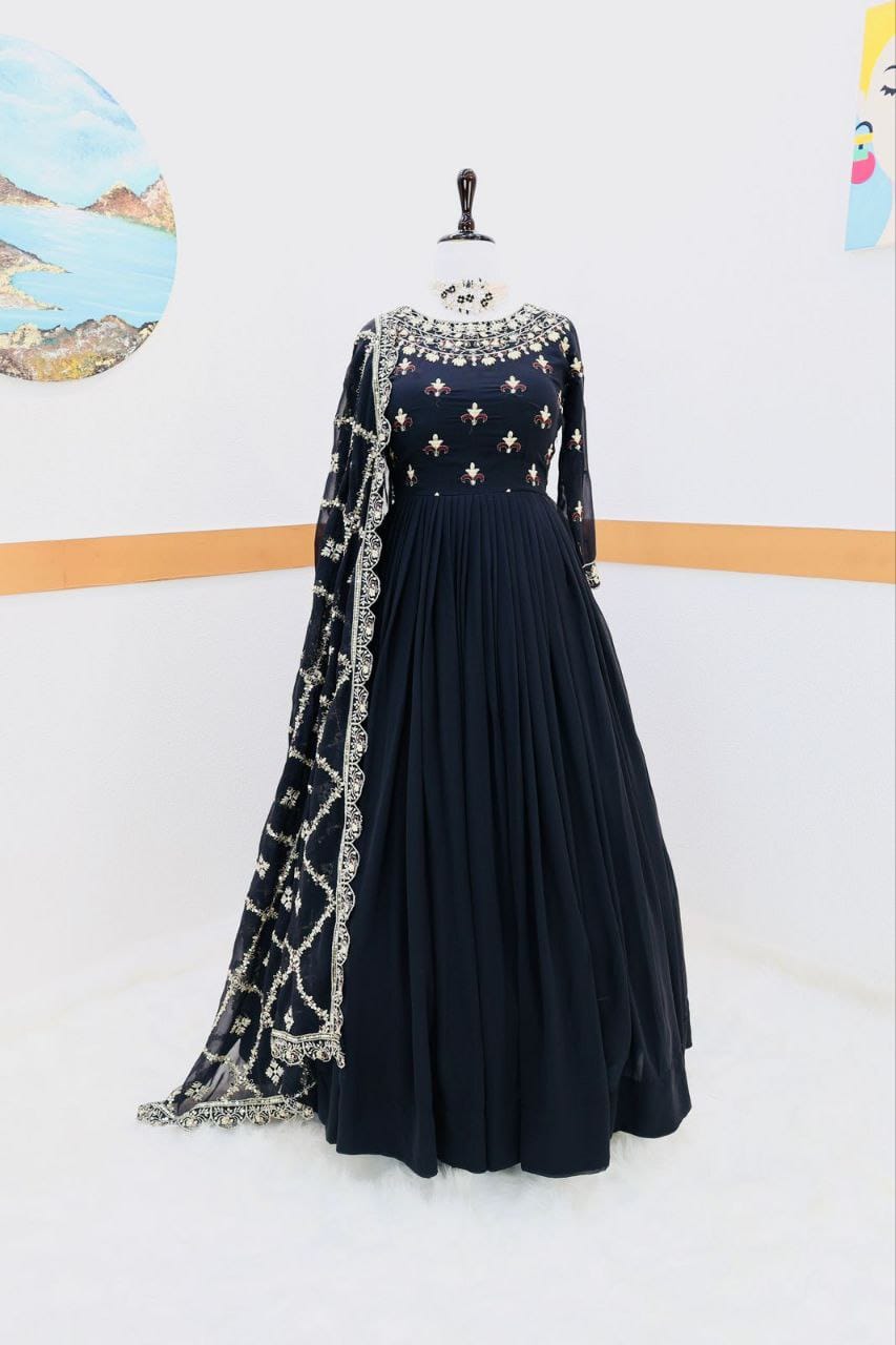 Midnight Luxe Georgette Sequins Embroidered Gown