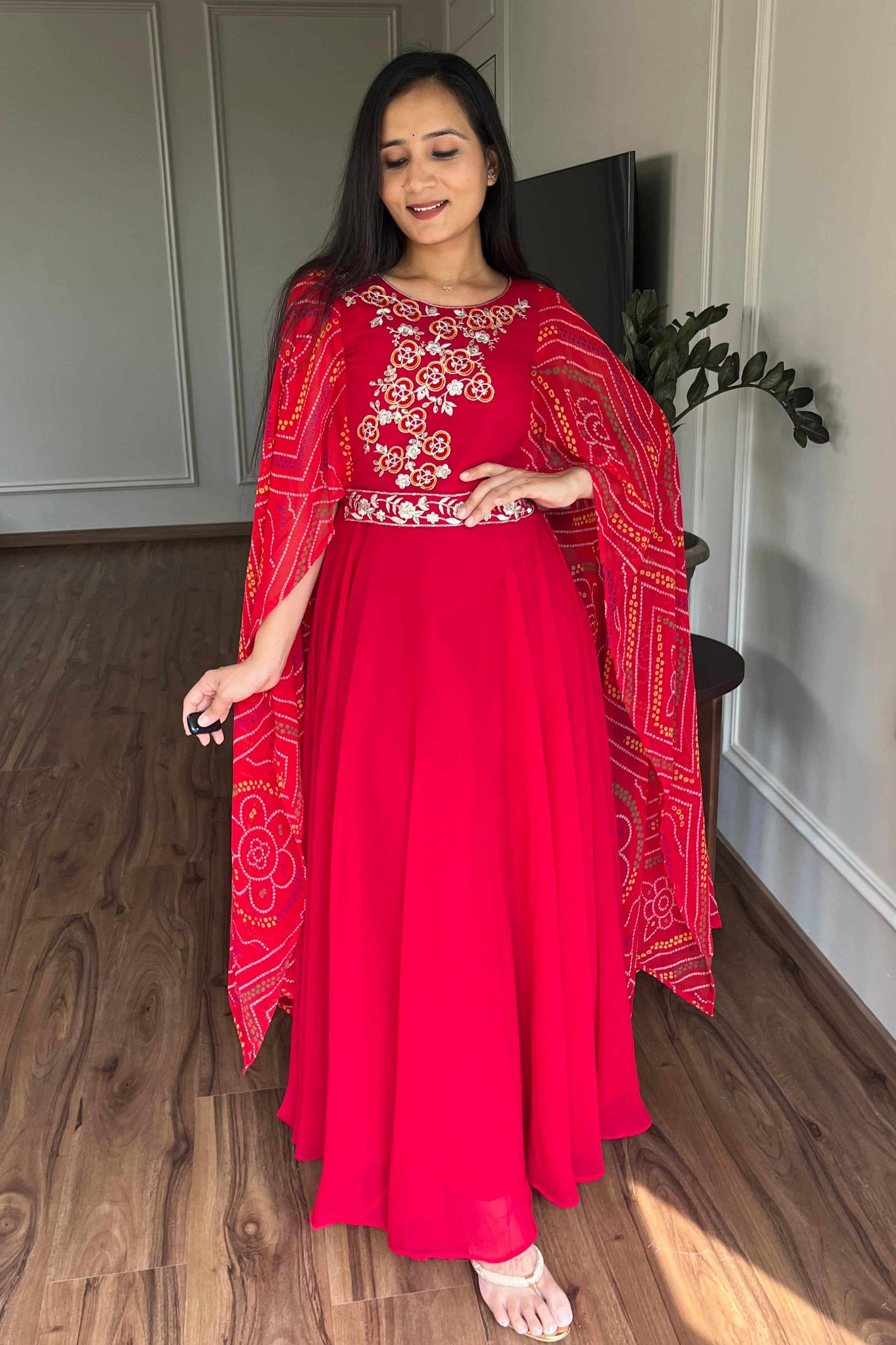 Elegance Bandhej Long Gown
