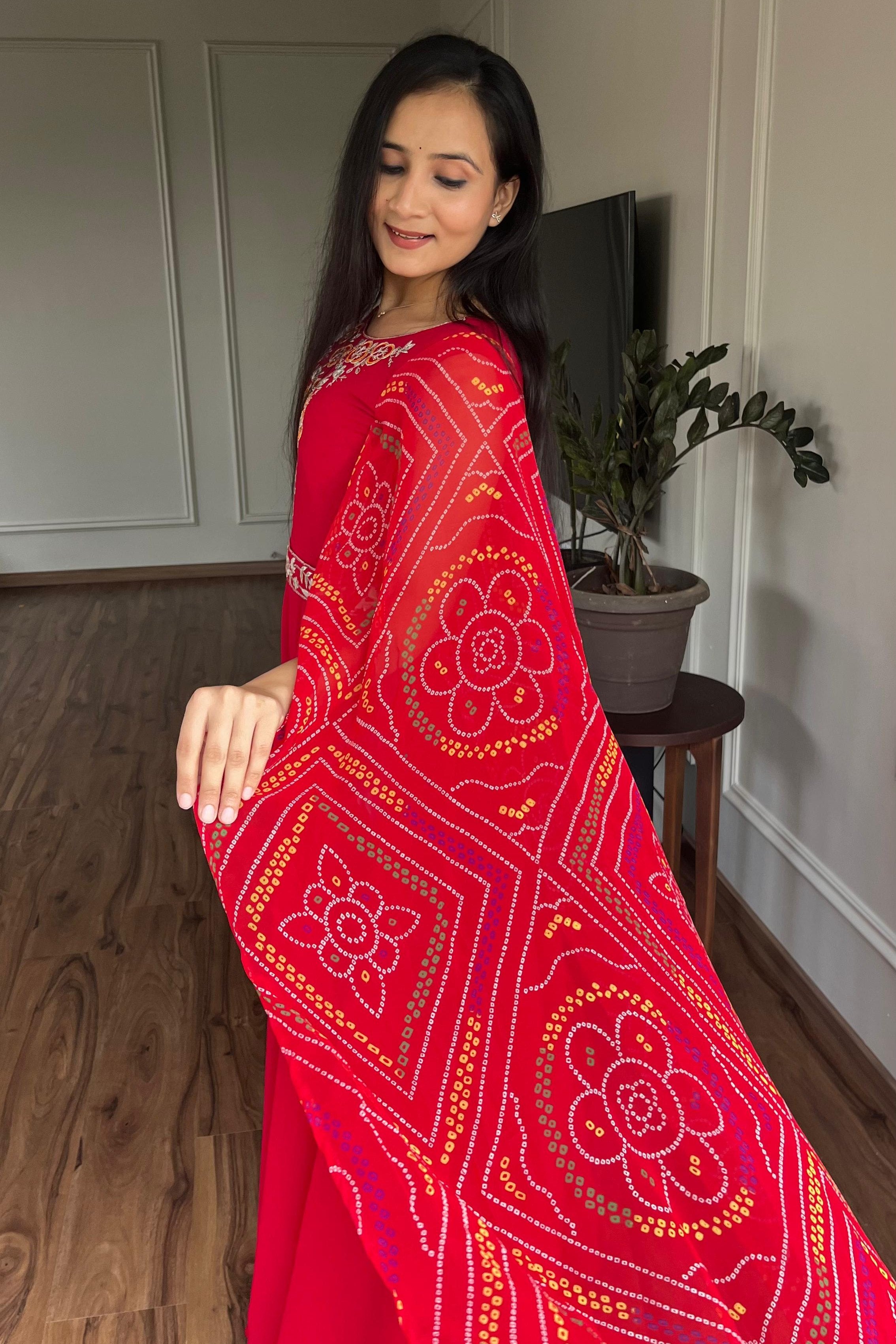 Elegance Bandhej Long Gown