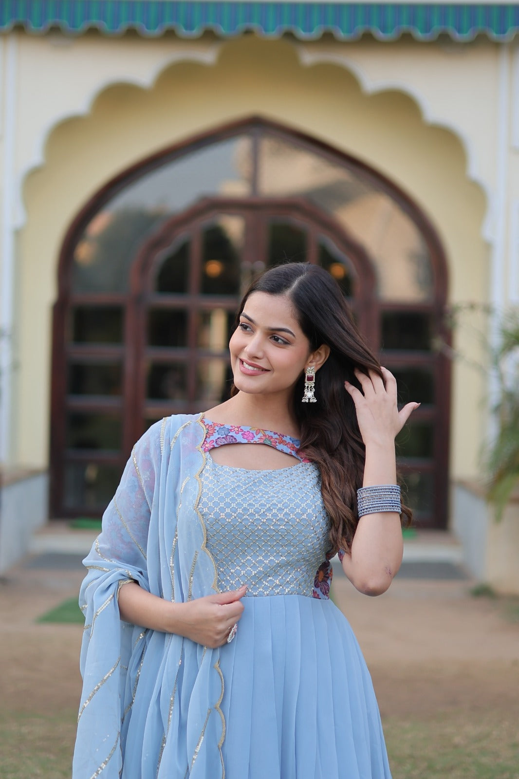 Grace Designer Floral Print Gown with Dupatta