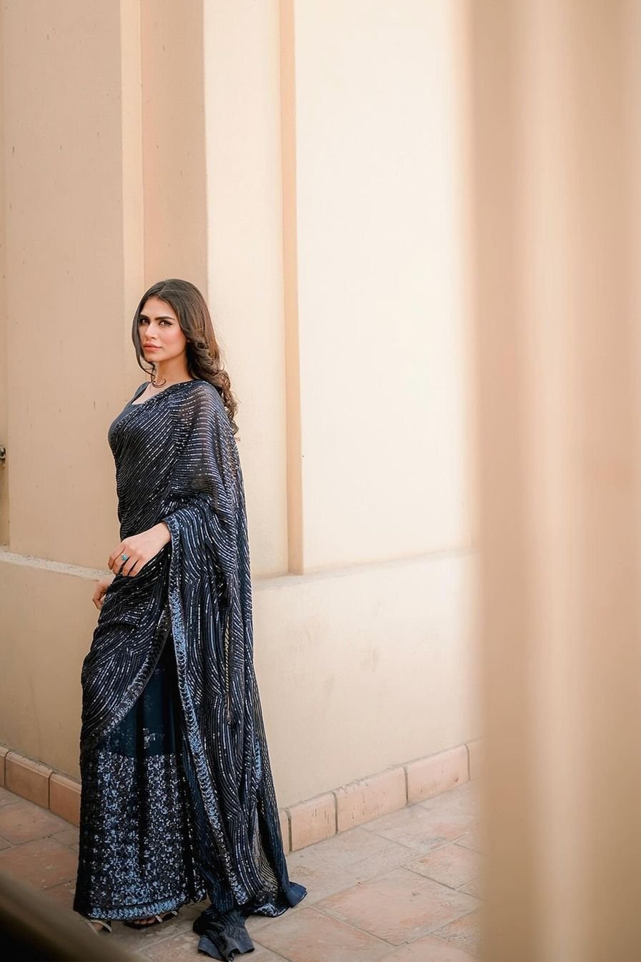 Elegance Black Saree with Sequins Embroidery and Lace Border