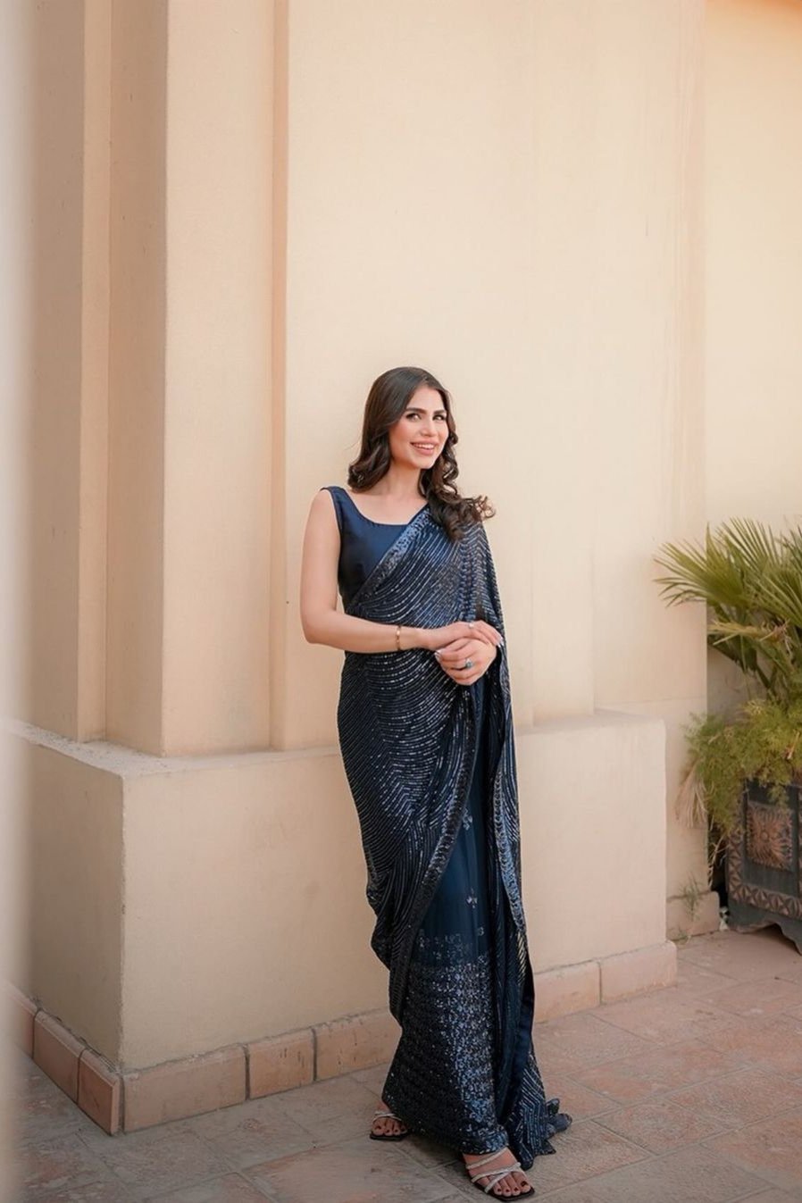 Elegance Black Saree with Sequins Embroidery and Lace Border