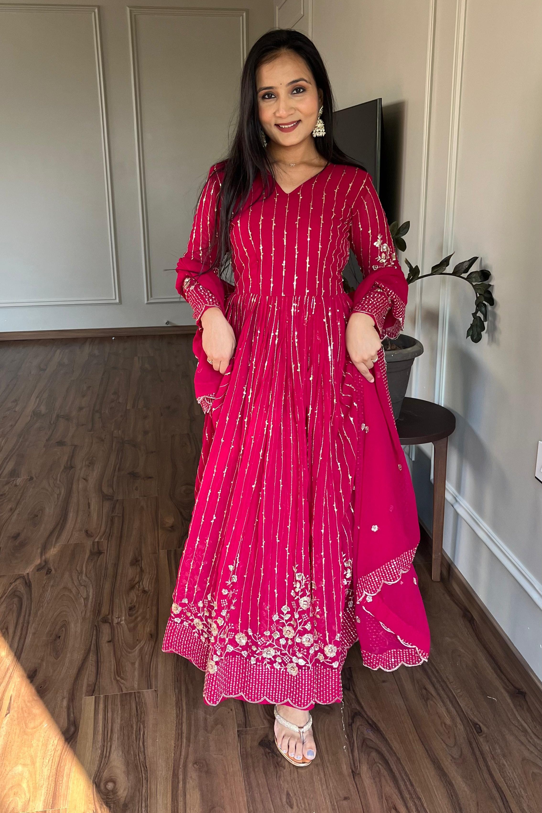 Blush Radiance Festive Long Gown with Dupatta