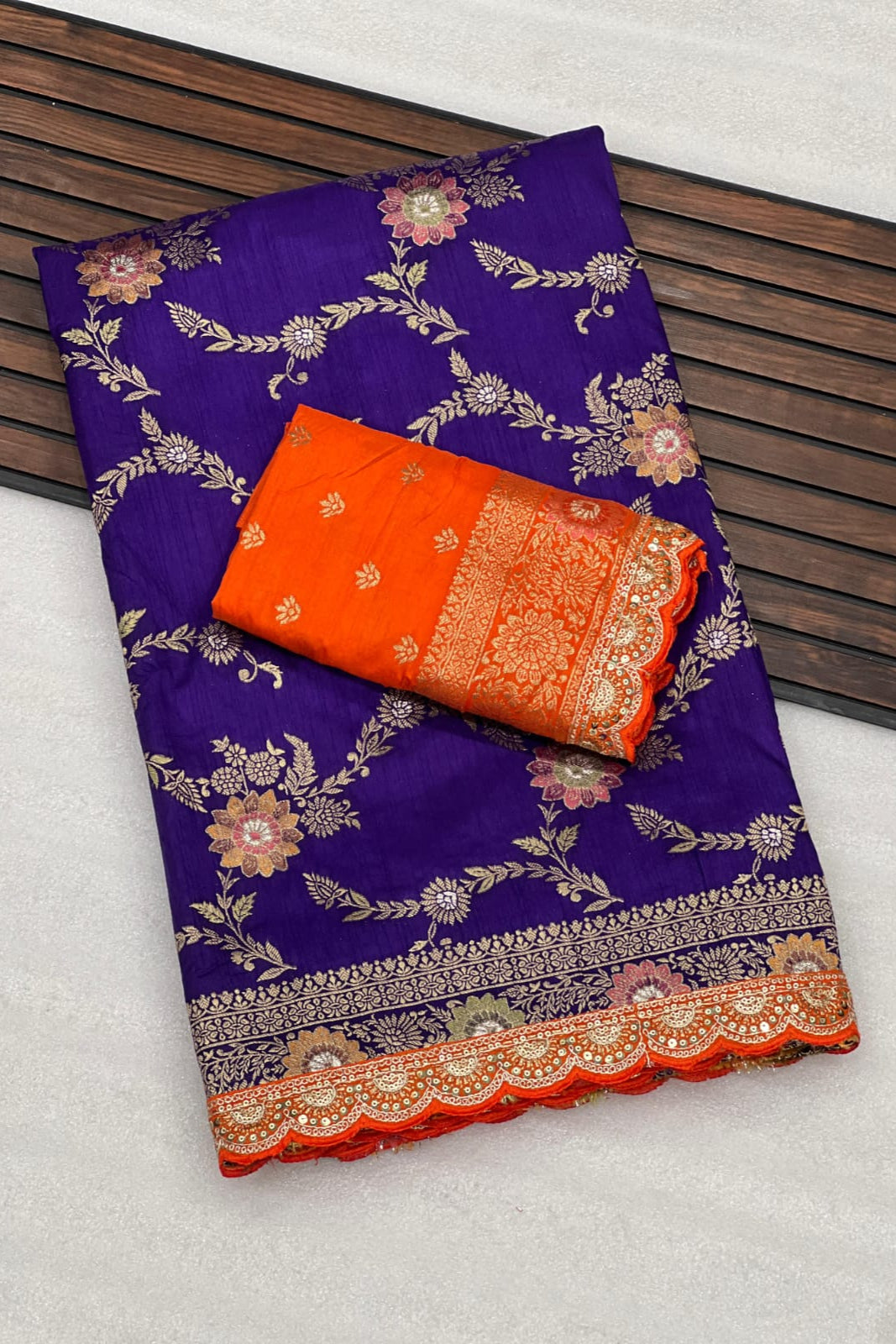 Dola Silk Saree with Zari and Thread Work Blouse