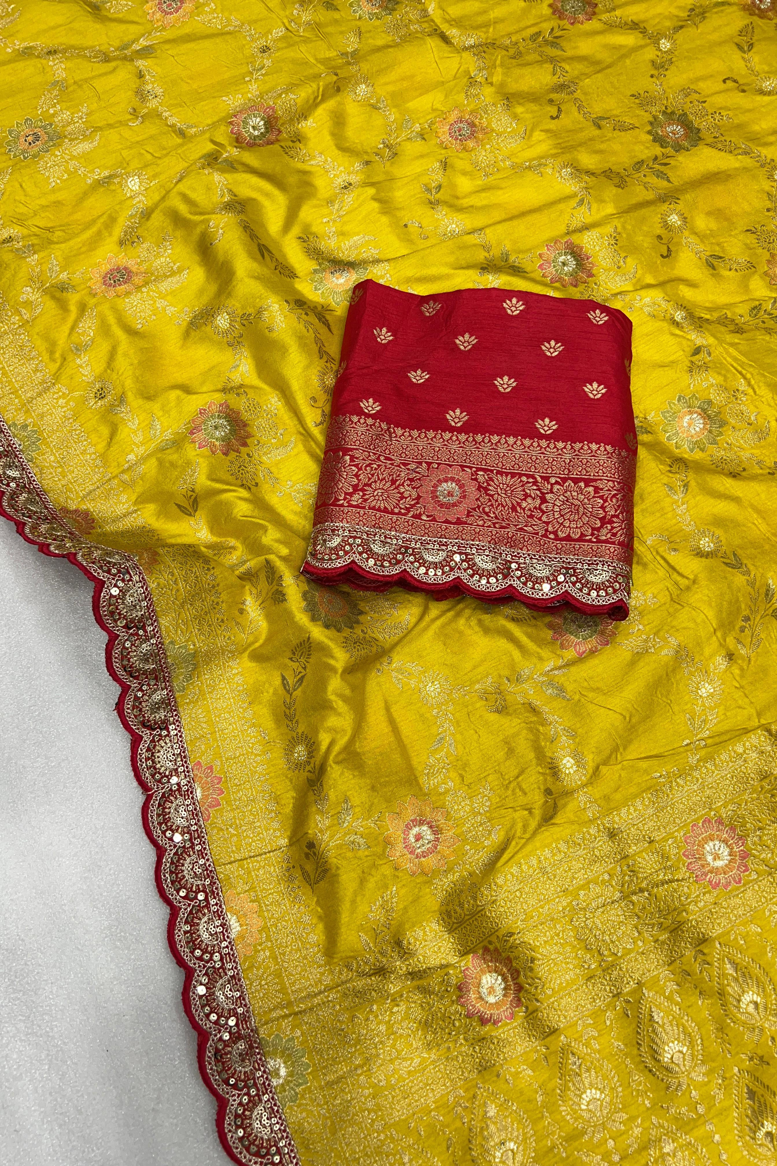 Dola Silk Saree with Zari and Thread Work Blouse