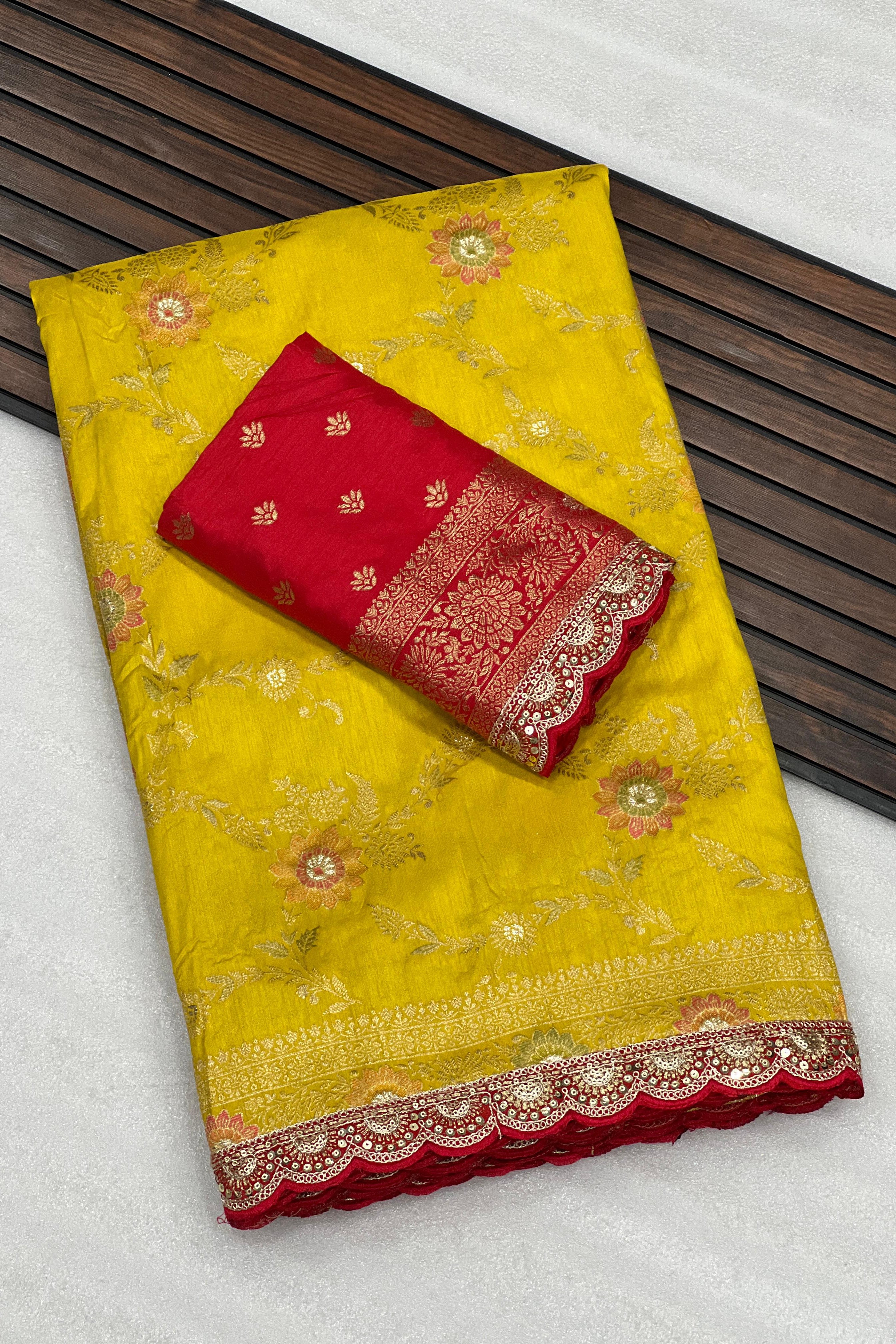 Dola Silk Saree with Zari and Thread Work Blouse