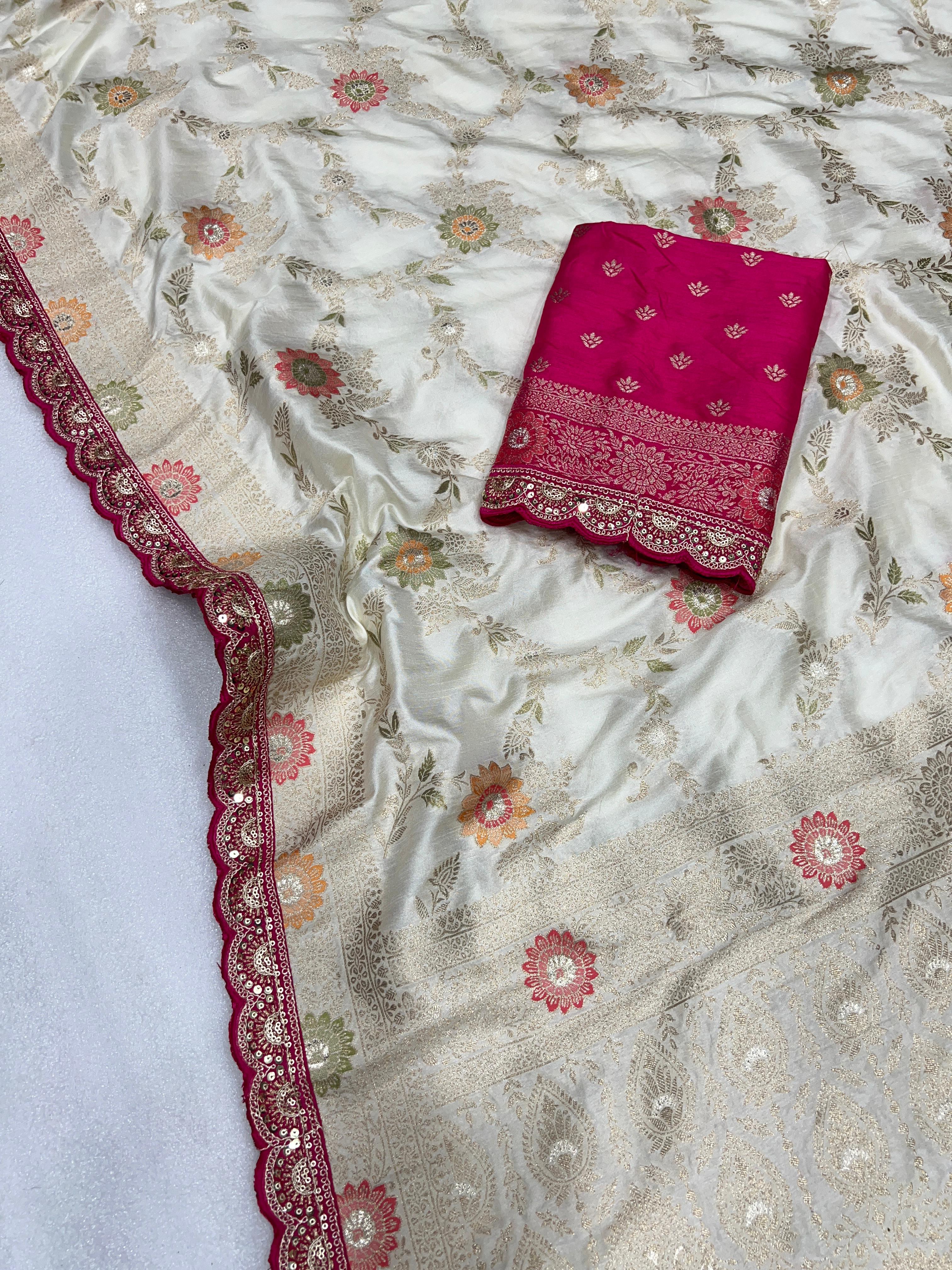 Dola Silk Saree with Zari and Thread Work Blouse