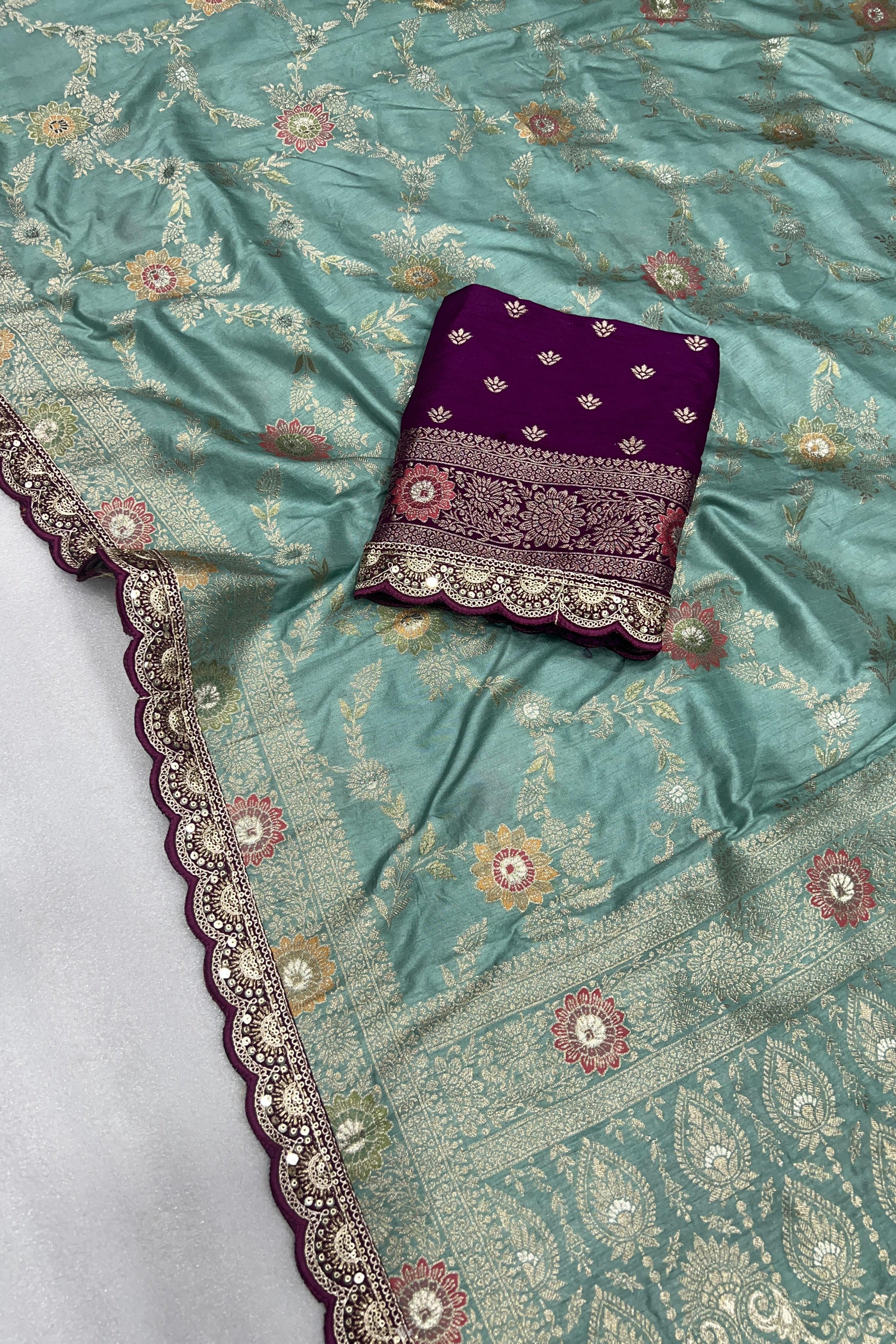 Dola Silk Saree with Zari and Thread Work Blouse