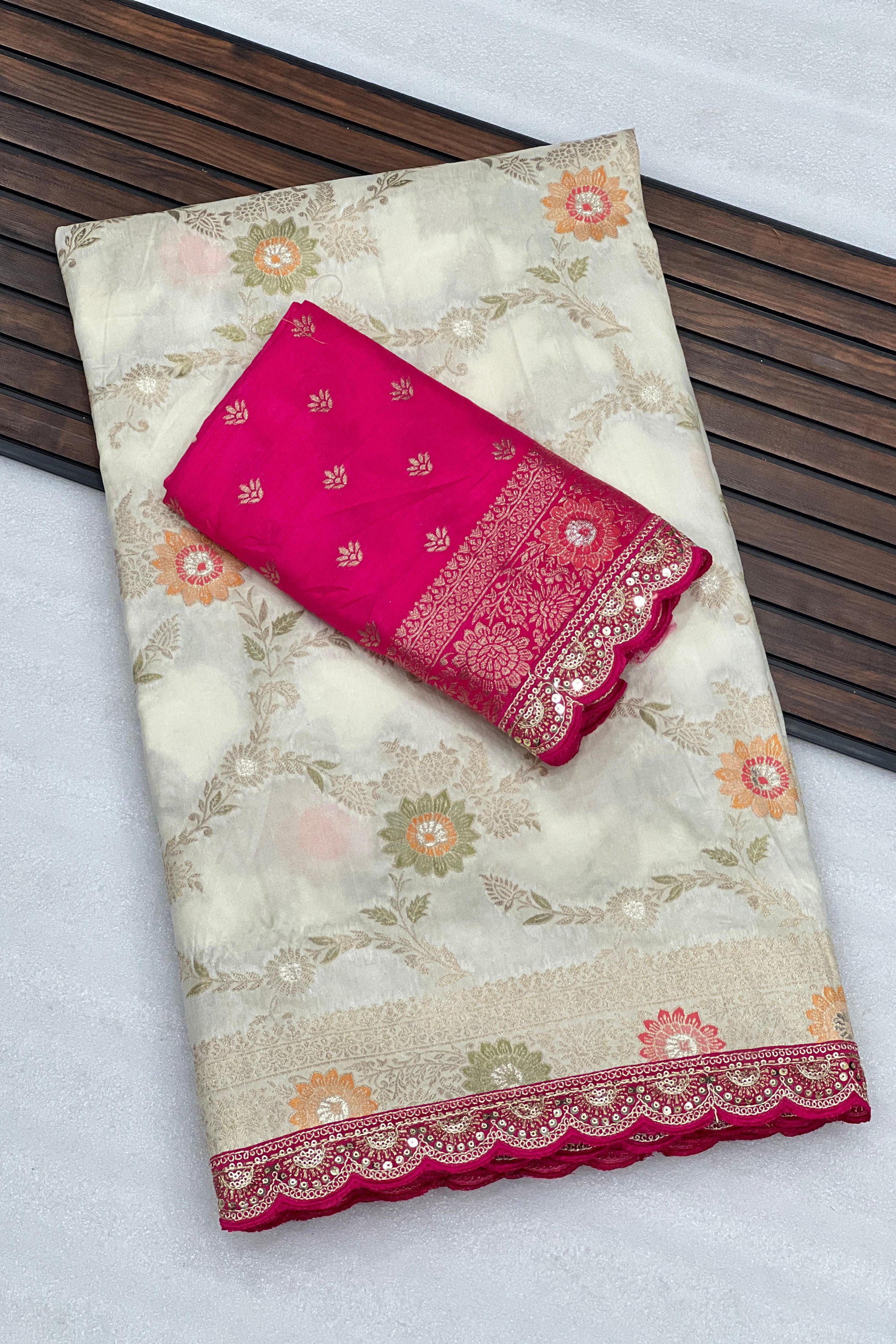 Dola Silk Saree with Zari and Thread Work Blouse
